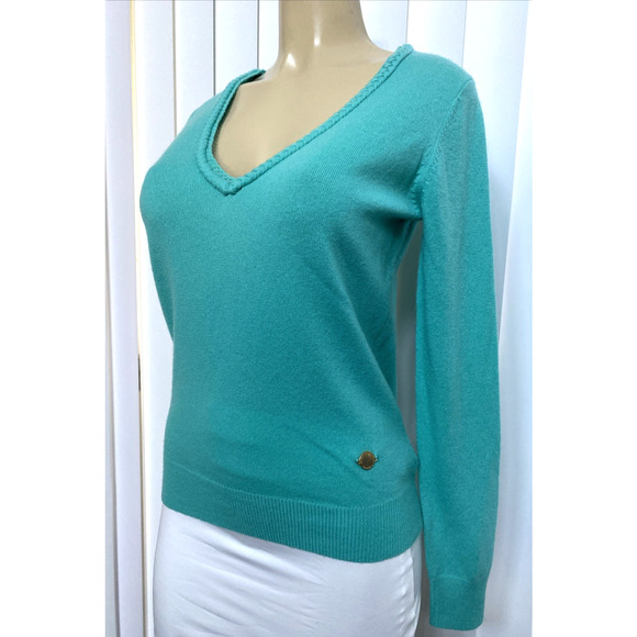 Roberta Scarpa Cashmere Knit Sweater Long Sleeve V Neck Aqua Blue Turquoise 10 M - Picture 2 of 7
